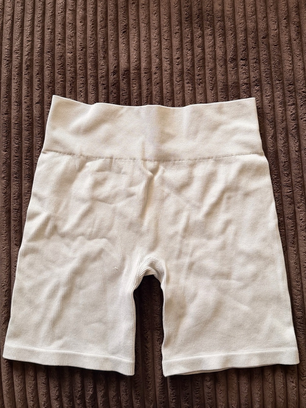 Gilly Hicks Cream Ribbed High-Waist Bike Shorts